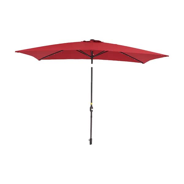 Unbranded 10 ft. x 6.5 ft. Outdoor Market Patio Umbrella Flip Umbrella with Crank and LED Light in Red