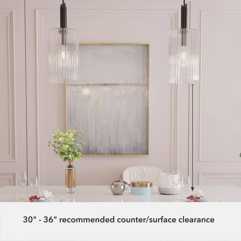 Matte Black Cylinder Pendant Light with Clear Fluted Glass Shade