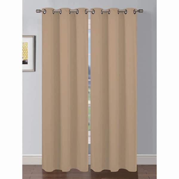 Bella Luna Semi-Opaque Ana Woven 84 in. L Room Darkening Grommet Curtain Panel Pair, Taupe (Set of 2)