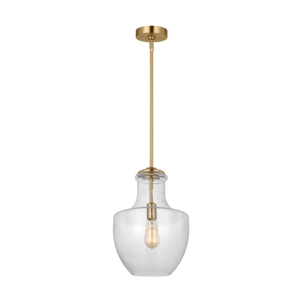 Satin Brass Mini Pendant with Clear Seeded Glass Shade