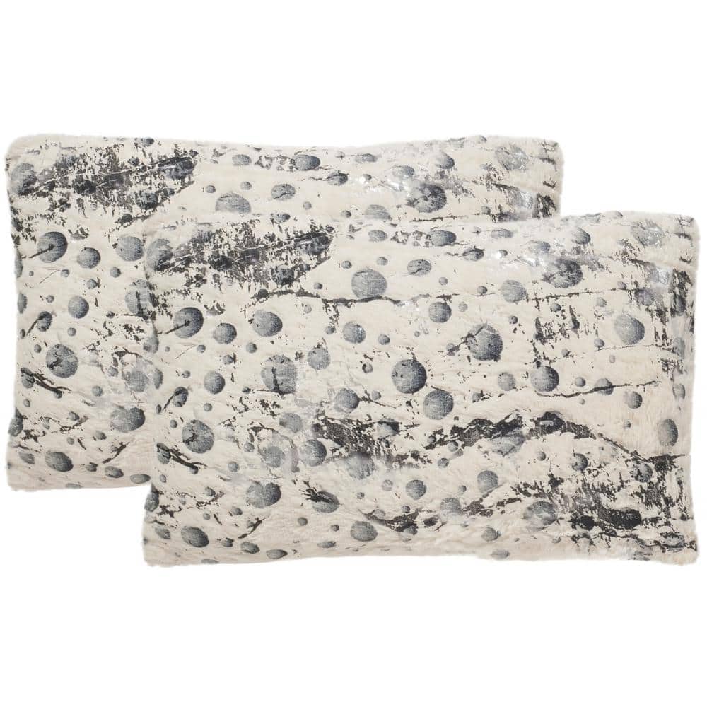 White Faux Fur Abstract Pattern Rectangular Pillow Set