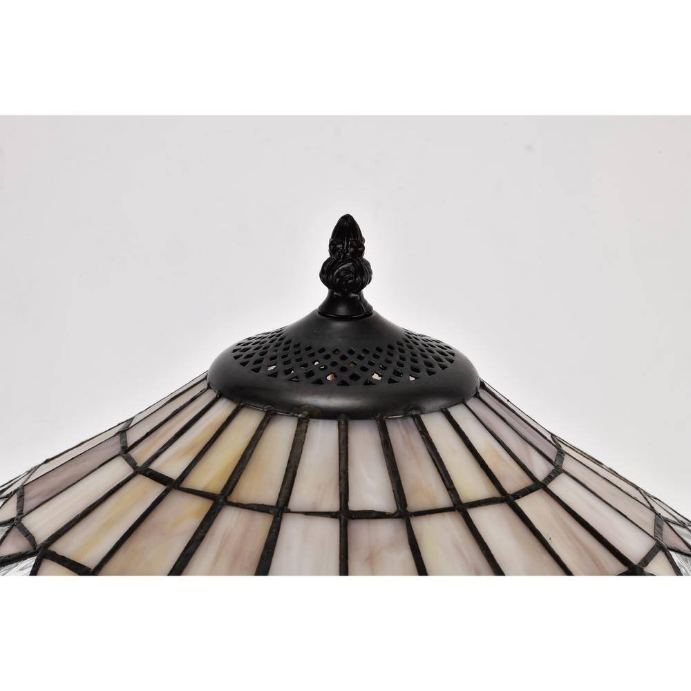 Pearl White Stained Glass and Bronze Table Lamp Set