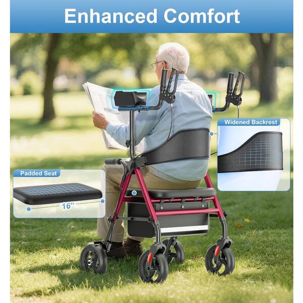 Anqtovp 4-Wheel Rollator Walker with Adjustable Padded Armsupport
