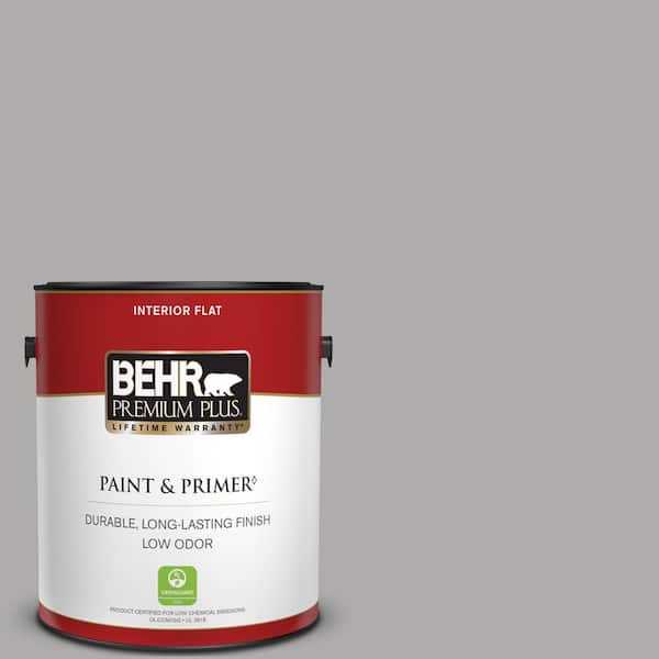 BEHR PREMIUM PLUS 1 gal. #N520-3 Flannel Gray Flat Low Odor Interior Paint & Primer