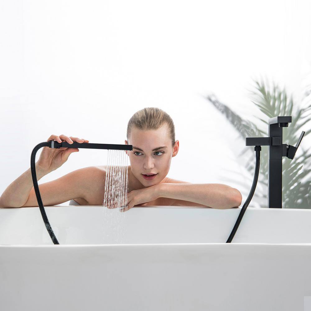 Matte Black Stainless Steel Freestanding Tub Faucet with Hand Shower