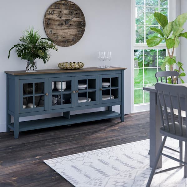 Twin Star Home Modern Farmhouse Fontana Blue Sideboard with Glass