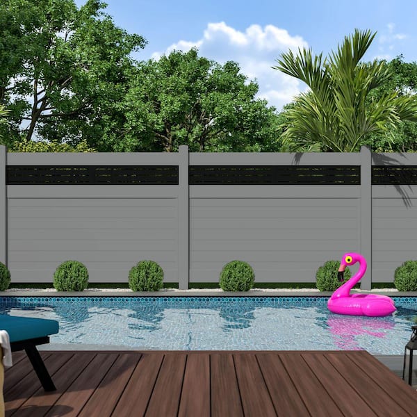 Horizontal Boardwalk 6 ft. H x 8 ft. W Gray Semi-Privacy Vinyl Fence Panel (Unassembled)