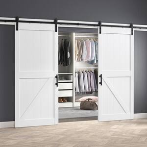 Westbridge 36 in. x 84 in. Textured White Double Sliding Barn Door with Solid Core and U-Shape Soft Close Hardware Kit