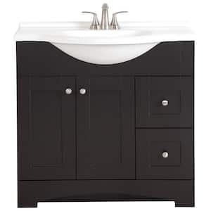 Del 37 in. W x 19 in. D x 37 in. H Single Sink Freestanding Bath Vanity in Espresso with White Cultured Marble Top