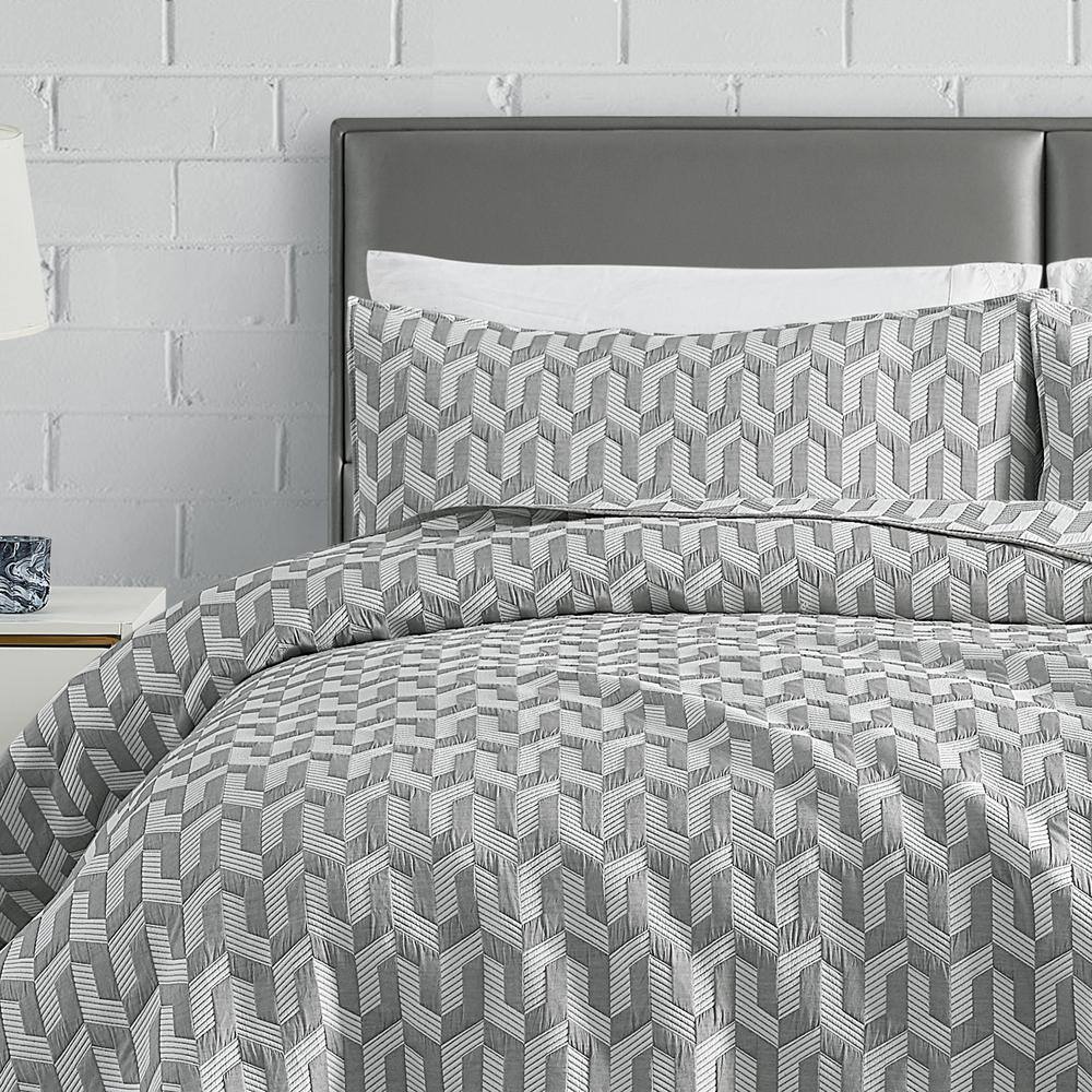 Torino Geo Grey Reversible Jacquard Cotton Blend Quilt Set - Twin