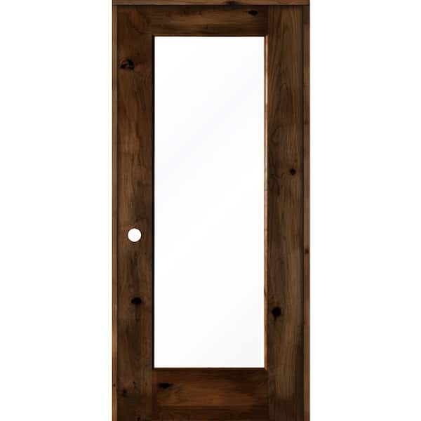 Krosswood Doors 32 in. x 80 in. Rustic Knotty Alder Right-Hand Full-Lite Clear Glass Provincial Stain Wood Single Prehung Interior Door