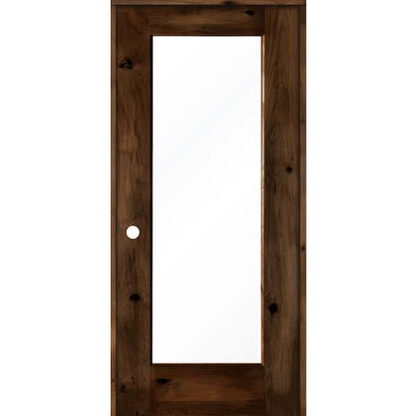 Krosswood Doors 36 in. x 80 in. Rustic Knotty Alder Right-Hand Full-Lite Clear Glass Provincial Stain Wood Single Prehung Interior Door