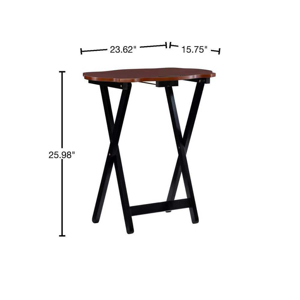 Serpentine Hazelnut & Black Folding Tray Table Set with Rubberwood Legs