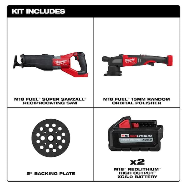M18 FUEL 18V Lith-Ion Brushless Cordless Super SAWZALL Reciprocating Saw w/Polisher & (2) High Output 6.0Ah Battery