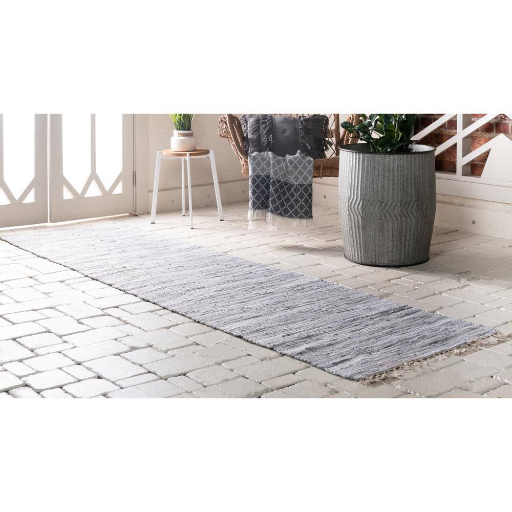 Handmade Gray Stripe Cotton Reversible Runner Rug