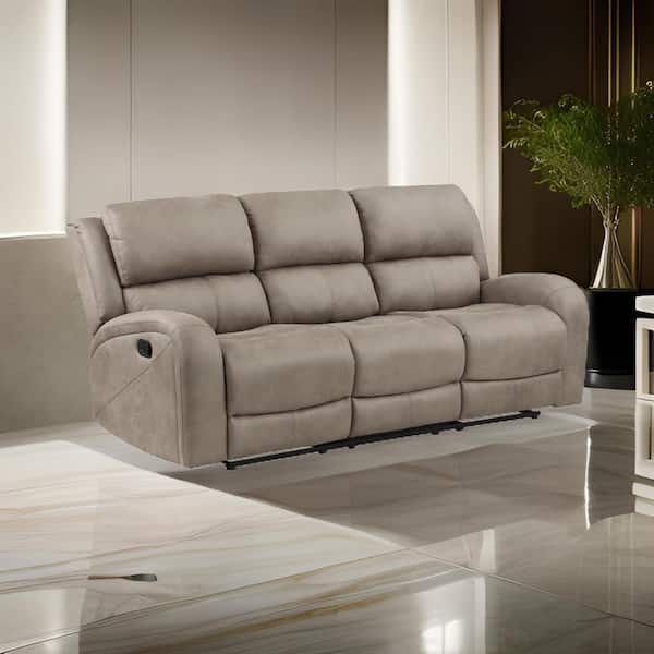 Benjara 84.5 in. Flared Arm Microfiber Rectangle Recliner Sofa in. Brown
