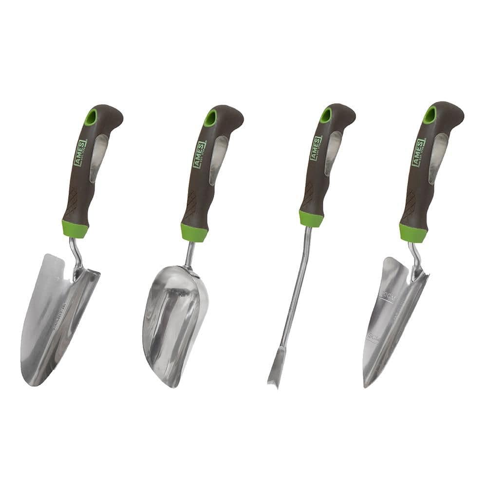 Ames 2.5 in. Ergo Gel Grip Stainless Steel Shovel with Fiber Glass Handle 2.0 in. Gardening Tool Set (4- Pack) 10000-07548
