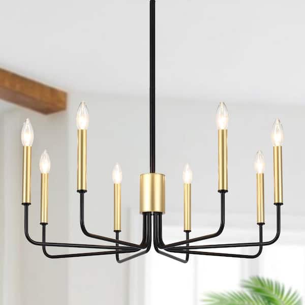 LWYTJO Roxanne 8 Light Black/Gold Dimmable Classic Traditional Chandelier Rustic Linear Candle-Style Kitchen Island Light