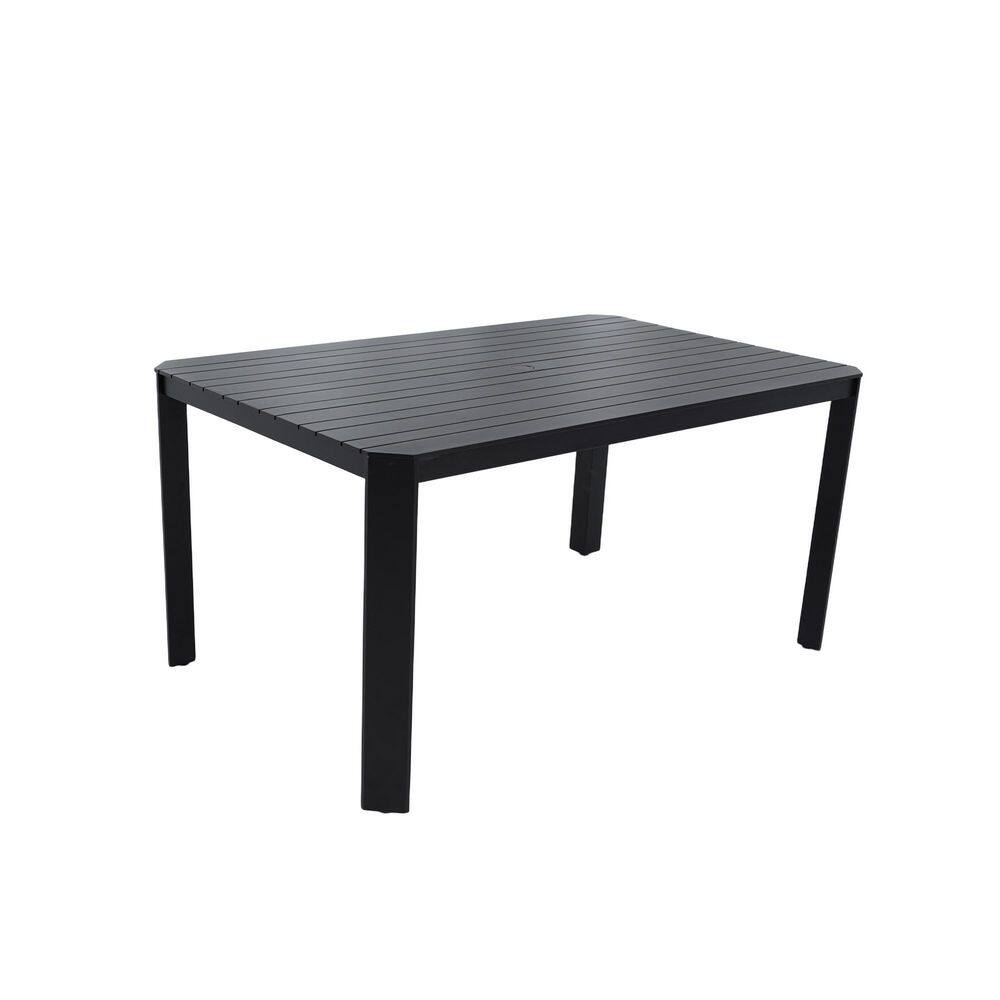 Modern Aluminum Outdoor Dining Table with Alternating Wide, Narrow Slats, Angled Corners, Umbrella Hole, Non-Slip Pads price history on PriceWatchPro