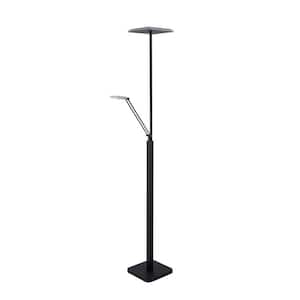 IBIZA 72 in. Black Dimmable Torchiere Floor Lamp with Black Acrylic, Metal Shade