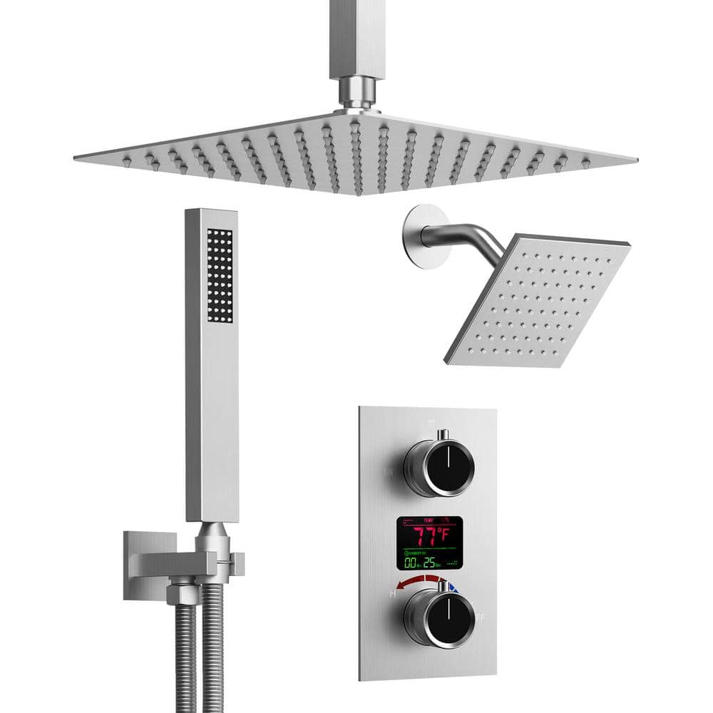 GRANDJOY Smart Temperature Shower Kits 3Spray Dual Ceiling Mount 12 in