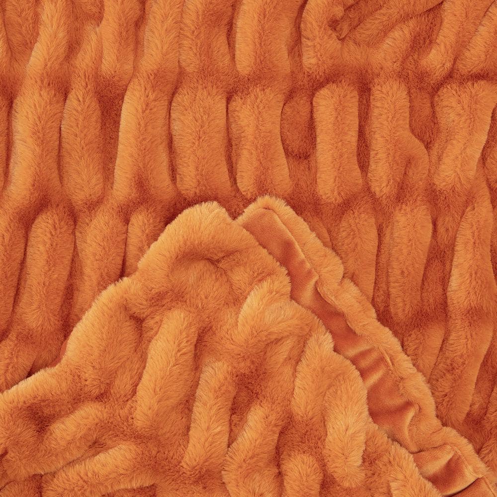 Orange Faux Fur Reversible Throw Blanket 50" x 65"