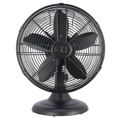 Retro 12 in. All-Metal Table/Desk Fan with 3-Speed Settings, Wide Oscillation, and Carrying Handle in Matte Black