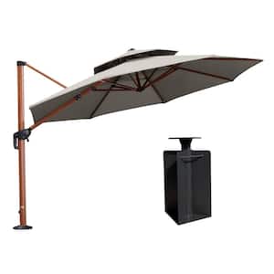 11 ft. Sunbrella Aluminum Octagon 360° Rotation Wood Pattern Cantilever Outdoor Umbrella With Base in Ground, Gray