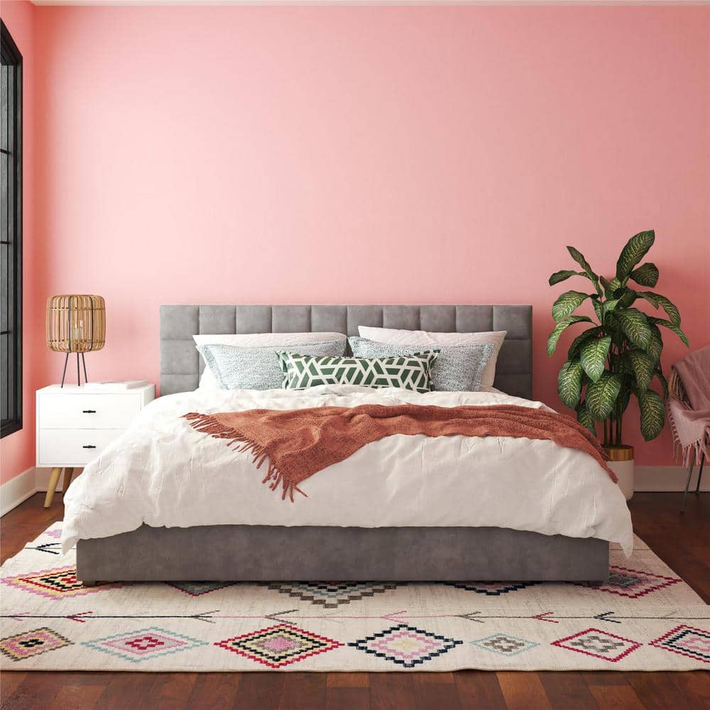 King Light Gray Velvet Upholstered Bed with Storage Drawers