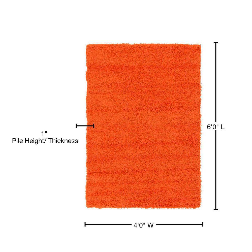 Easy-Care Tiger Orange Synthetic Shag Rug 4' x 6'