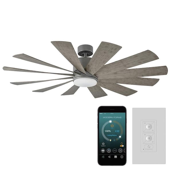 Modern Forms Windflower 60 in. Smart Indoor/Outdoor Graphite/W Gray 12-Blade Ceiling Fan Soft White Integrated LED +Wall Control