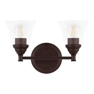 Marsden 14.25 in. 2-Light Oil Rubbed Bronze Transitional Vanity with Clear Glass Shades