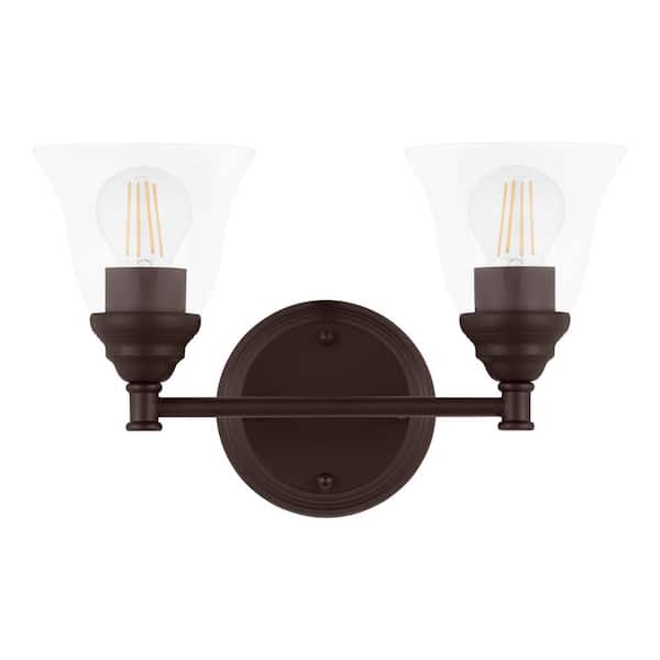 Hampton Bay Marsden 14.25 in. 2-Light Oil Rubbed Bronze Transitional Vanity Light with Clear Glass Shades
