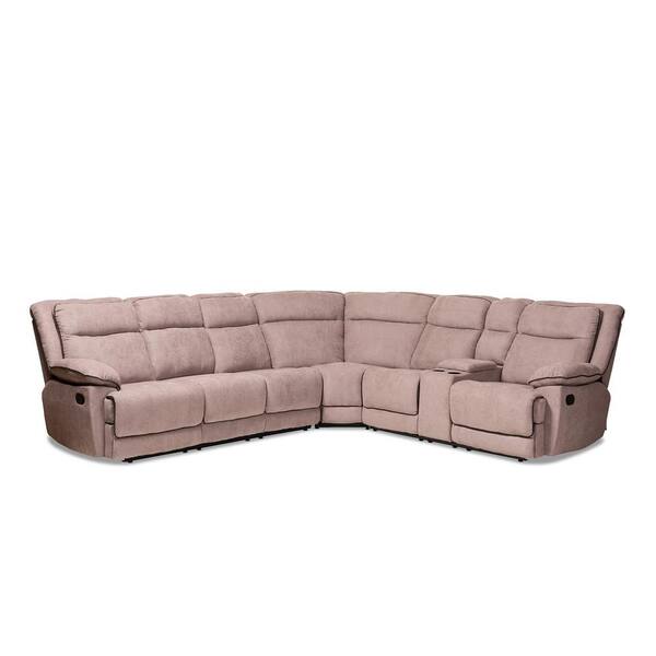 Baxton Studio Sabella 7-Piece Taupe Fabric Reclining Sectional Sofa