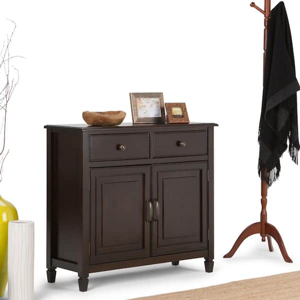 Simpli Home Connaught Solid Wood 40 in. Wide Traditional Entryway Storage Cabinet in Dark Chestnut Brown