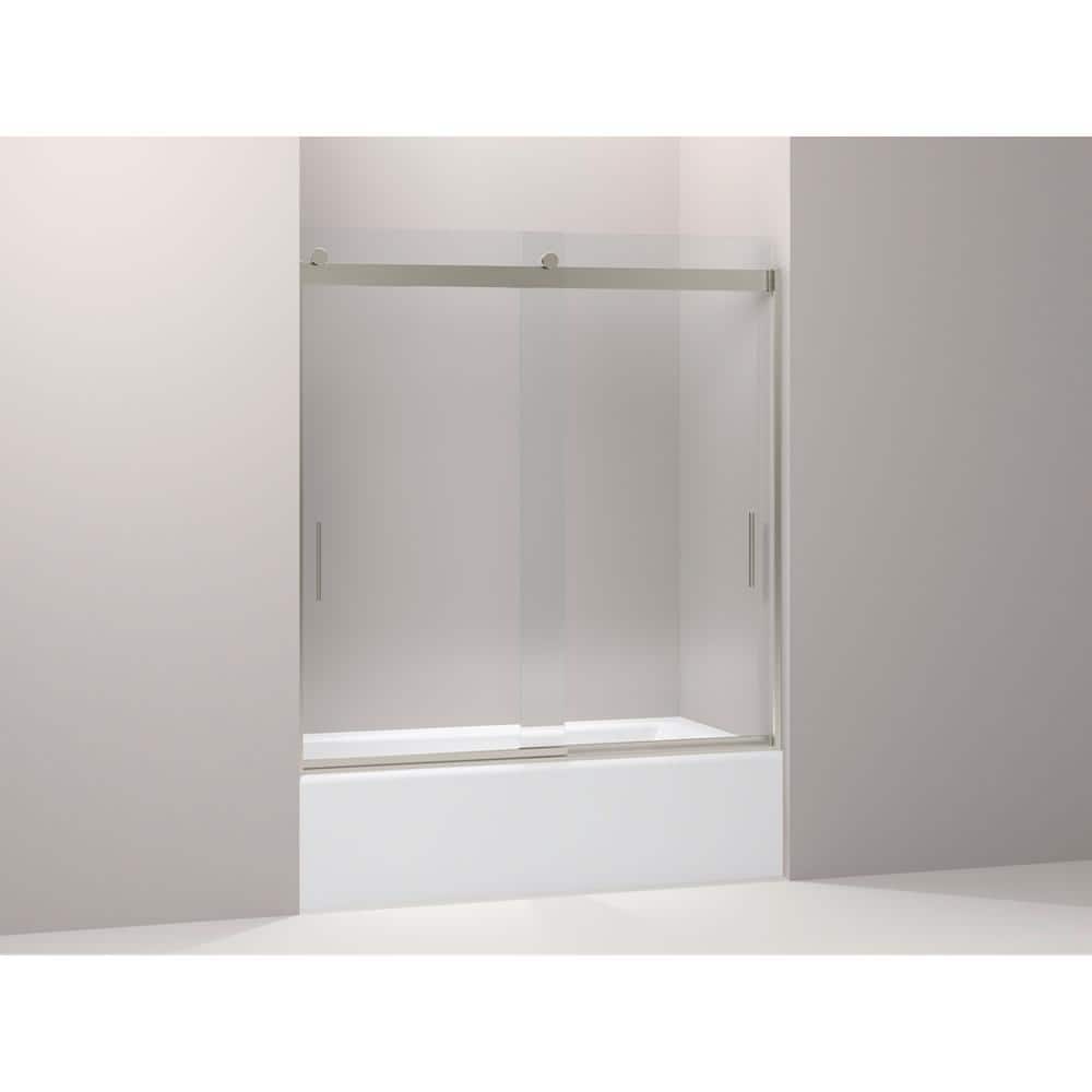 Levity 62" Matte Nickel Frameless Sliding Bath Door with Clear Glass