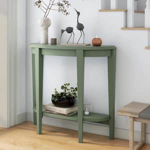 Yara 36 in. Sage Green Half-Moon Particle Board Console Table with Bottom Shelf