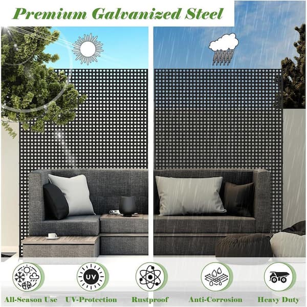 4 ft. x 6 ft. Black Galvanized Steel Rhombus-Shaped Privacy