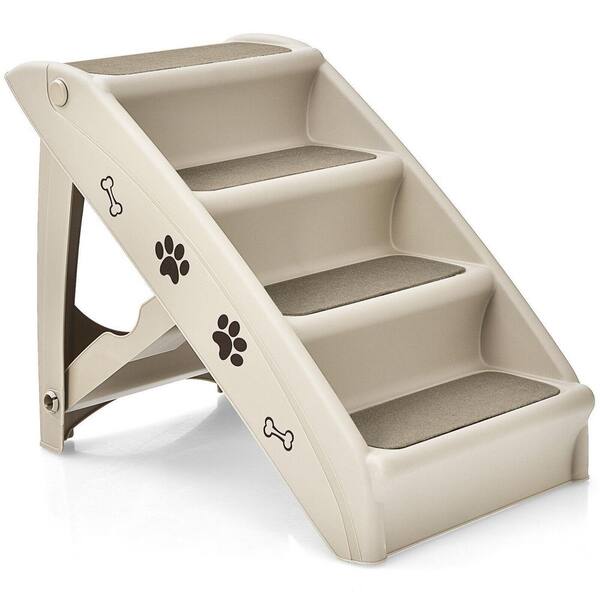ANGELES HOME Beige 4 Steps Folding Pet Stairs with Safe Side Rail