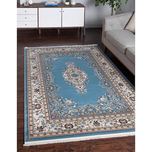 Narenj Collection Area Rug - Windsor (5 ft. 3 in. x 8 ft. Rectangle Blue/Burgundy)