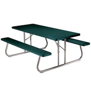 72 in. Hunter Green Rectangle Solid Steel Foldable/Convertible Picnic Table and Seats for 6-8 People Outdoor