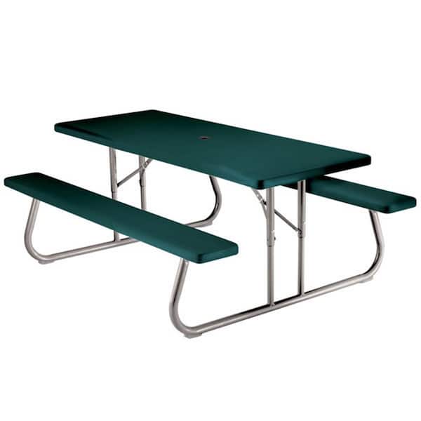 ITOPFOX 72 in. Hunter Green Rectangle Solid Steel Foldable/Convertible Picnic Table and Seats for 6-8 People Outdoor