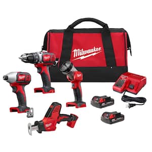 M18 18-Volt Lithium-Ion Cordless Combo Kit 4-Tool with Two 2.0 Ah Batteries, Charger and Tool Bag