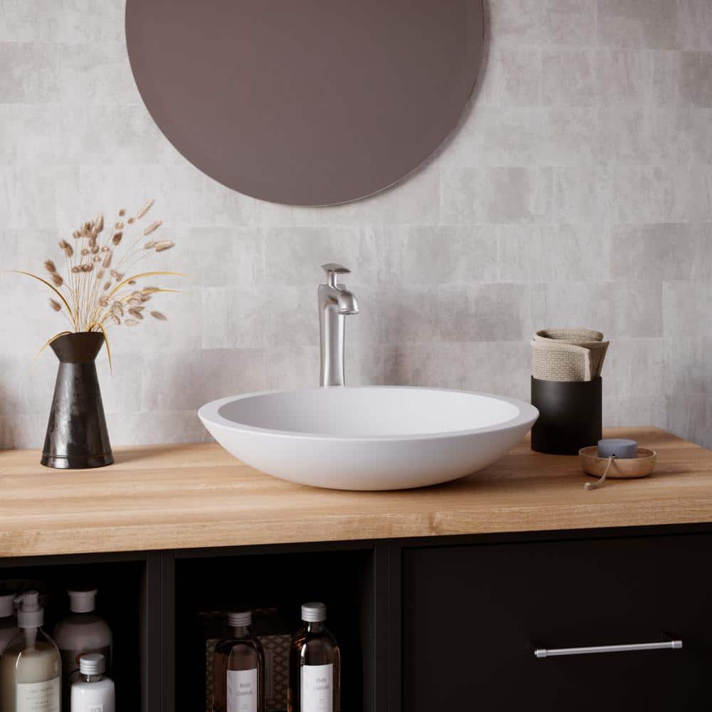 Matte White Acrylic Round Above-Counter Vessel Sink, 19.25"