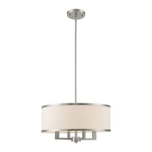 Park 4-Light Brushed Nickel Chandelier with Hand Crafted Off-White Fabric Hardback Shade