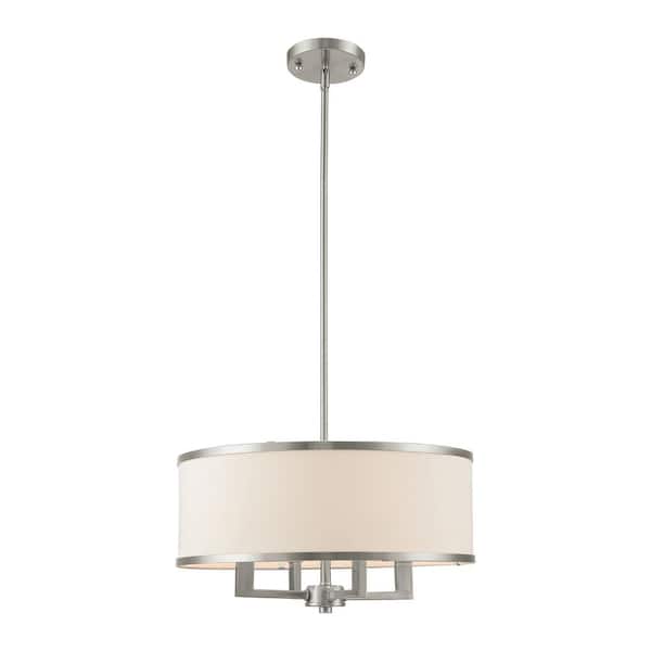 Park 4-Light Brushed Nickel Chandelier with Hand Crafted Off-White Fabric Hardback Shade