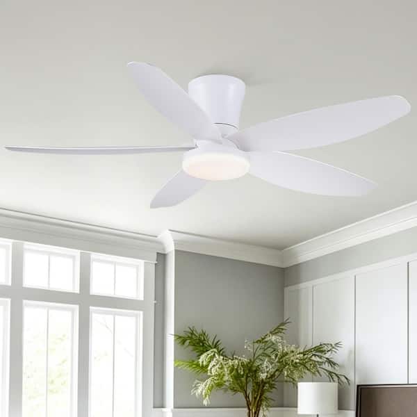 42 in Modern Remote Control White Flush Mount Standard Ceiling Fan with 3-Color Dimmable LED Light