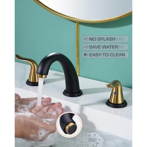 8 in. Widespread Double Handle Bathroom Faucet with Pop-up Drain in Black and Gold