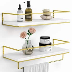6 in. x 16 in. x 3 in. Gold Wood Floating Shelves for Wall Set of 2