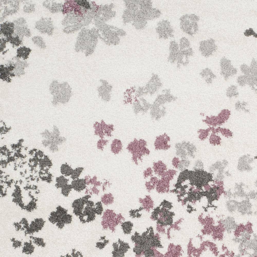 Ivory & Purple Floral Synthetic 5' x 7' Reversible Area Rug